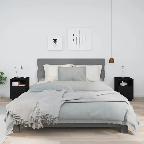 Gossi noptiere, 2 buc., negru, 40x34x55 cm, lemn masiv de pin