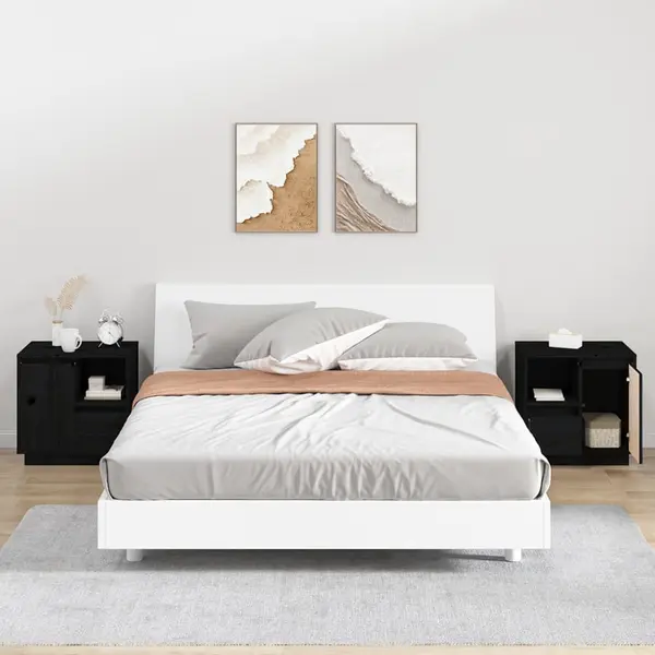 Gossi noptiere, 2 buc., negru, 50x34x50 cm, lemn masiv de pin