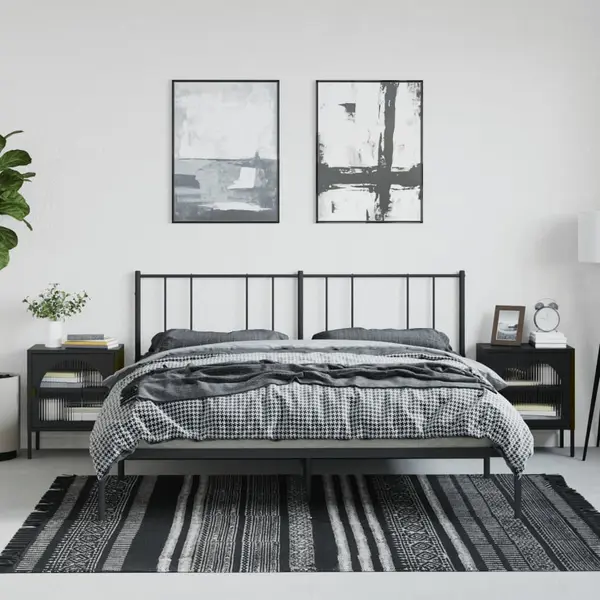 Gossi noptiere, 2 buc., negru, 50x35x60 cm, sticla si otel