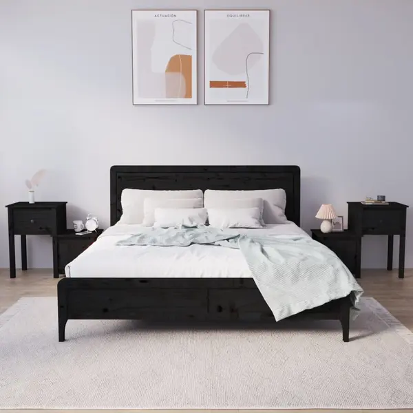 Gossi noptiere, 2 buc., negru, 79,5x38x65,5 cm, lemn masiv de pin