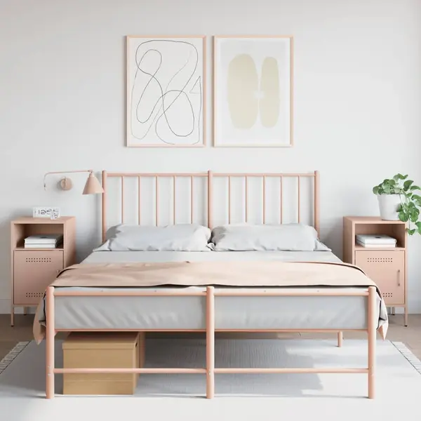 Gossi noptiere, 2 buc., roz, 36x39x68 cm, otel laminat la rece