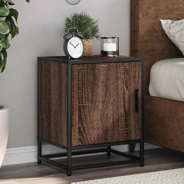 Gossi noptiere 2 buc stejar maro 40x31x50 cm lemn prelucrat si metal