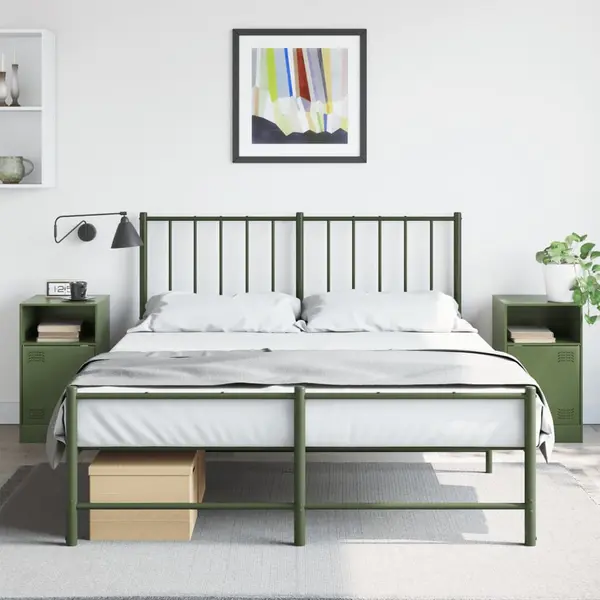 Gossi noptiere, 2 buc., verde olive, 34,5x39x62 cm, otel