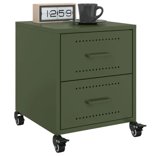 Gossi noptiere, 2 buc., verde olive, 36x39x43,5 cm, otel