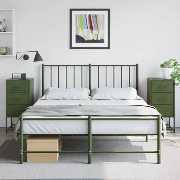 Gossi noptiere, 2 buc., verde olive, 36x39x78 cm, otel