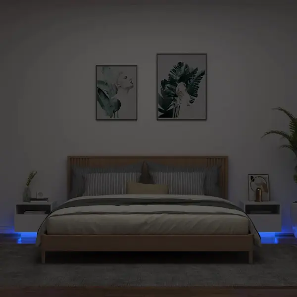 Gossi noptiere cu lumini led, 2 buc., alb, 40x39x37 cm