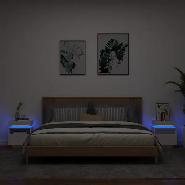 Gossi noptiere cu lumini led, 2 buc., alb, 40x39x48,5 cm