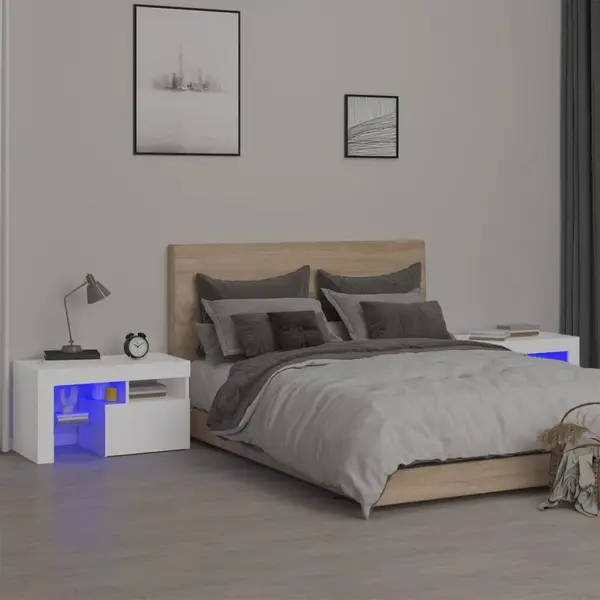 Gossi noptiere cu lumini led, 2 buc., alb, 70x36,5x40 cm