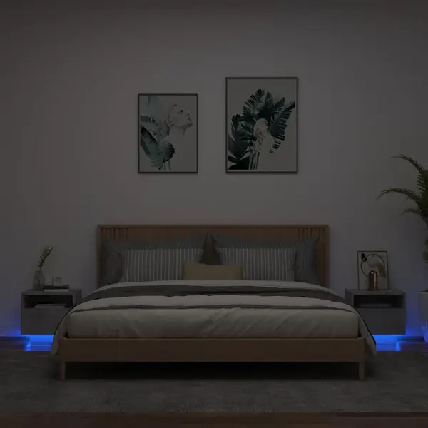 Gossi noptiere cu lumini led, 2 buc., gri beton, 40x39x37 cm