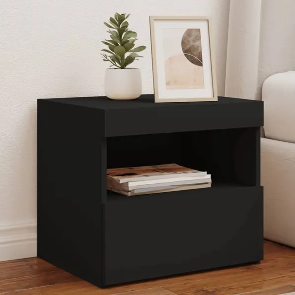 Gossi noptiere cu lumini led, 2 buc., negru, 50x40x45 cm