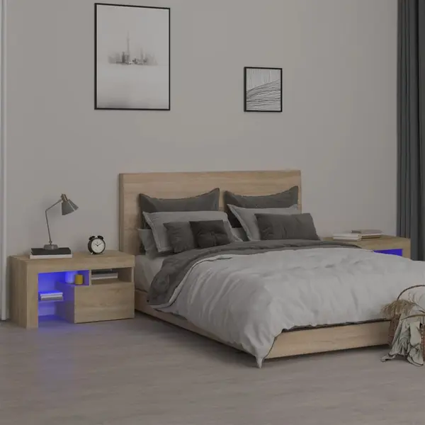 Gossi noptiere cu lumini led, 2 buc., stejar sonoma, 70x36,5x40 cm