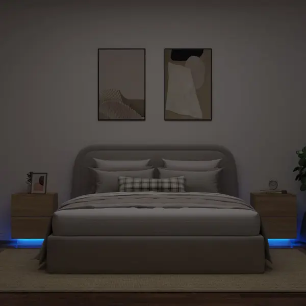 Gossi noptiere cu lumini led, 2 buc., stejar sonoma, lemn prelucrat