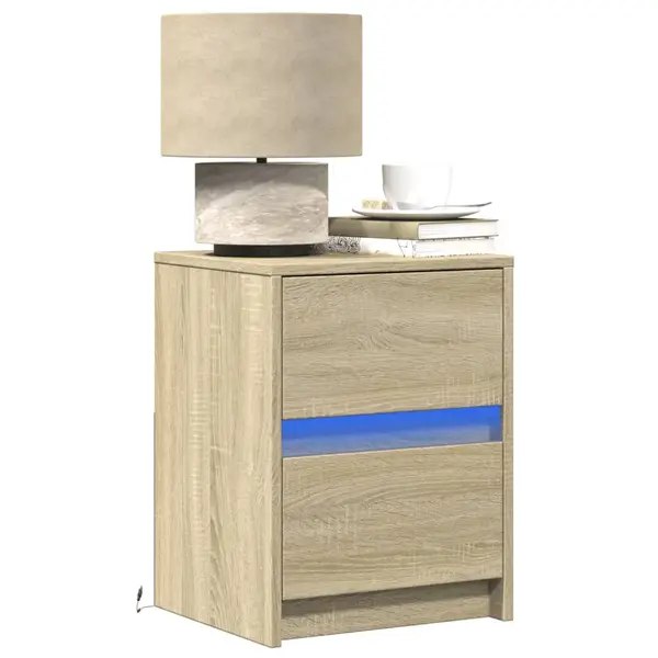 Gossi noptiere cu lumini led, 2 buc., stejar sonoma, lemn prelucrat