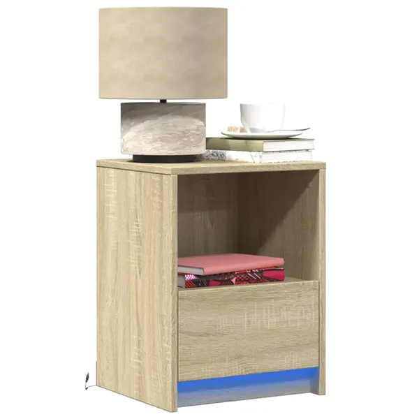 Gossi noptiere cu lumini led, 2 buc., stejar sonoma, lemn prelucrat