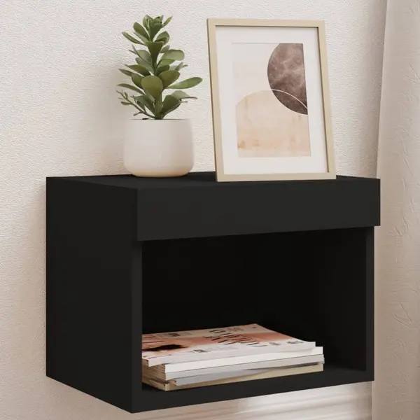 Gossi noptiere cu lumini led montate pe perete, 2 buc., negru