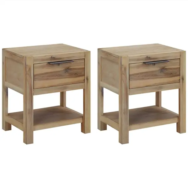 Gossi noptiere cu sertare, 2 buc., 40x30x48 cm, lemn masiv de acacia