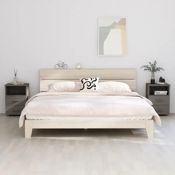 Gossi noptiere hamar, 2 buc, gri deschis, 40x35x62 cm, lemn masiv