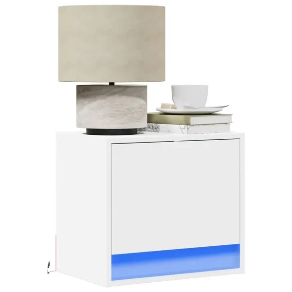 Gossi noptiere montate pe perete cu lumini led, 2 buc., alb