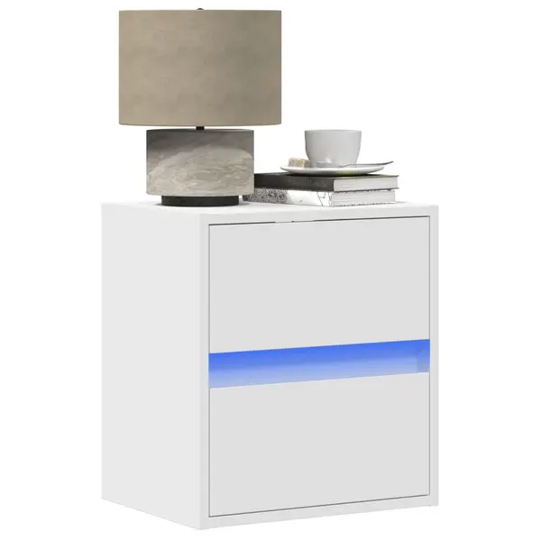 Gossi noptiere montate pe perete cu lumini led, 2 buc., alb