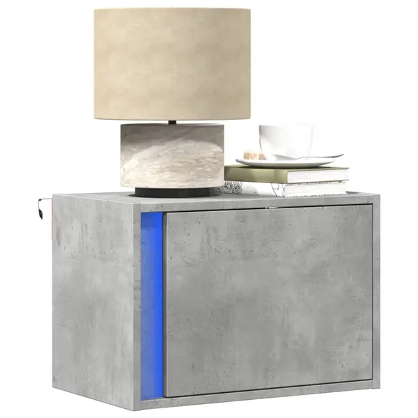 Gossi noptiere montate pe perete cu lumini led, 2 buc., gri beton