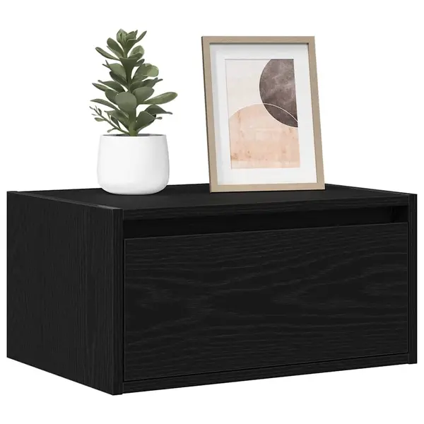 Gossi noptiere montate pe perete cu lumini led 2 buc stejar negru