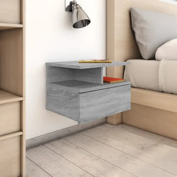 Gossi noptiere plutitoare 2 buc. gri sonoma 40x31x27 cm lemn