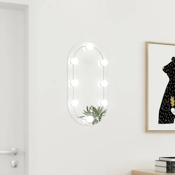 Gossi oglinda cu lumini led, 60x30 cm, sticla, oval