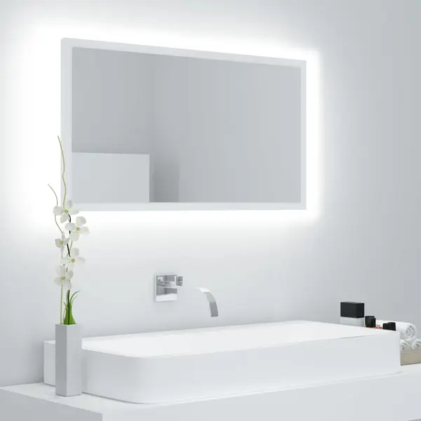 Gossi oglinda de baie cu led, alb, 80x8,5x37 cm, acril