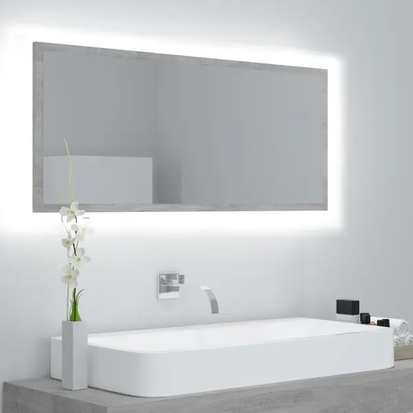 Gossi oglinda de baie cu led, gri beton, 100x8,5x37 cm, acril