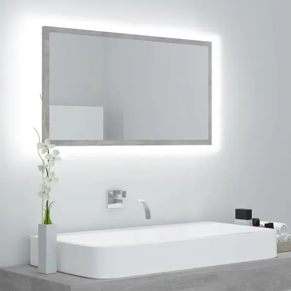 Gossi oglinda de baie cu led, gri beton, 80x8,5x37 cm, acril