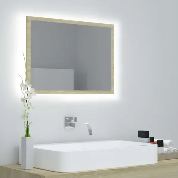 Gossi oglinda de baie cu led, stejar sonoma, 60x8,5x37 cm, acril