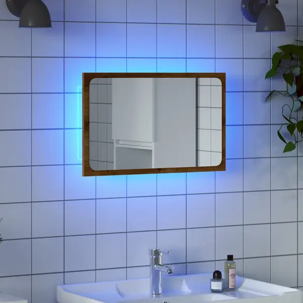 Gossi oglinda de baie cu lumina led, stejar artizanal, 60x8,5x38 cm