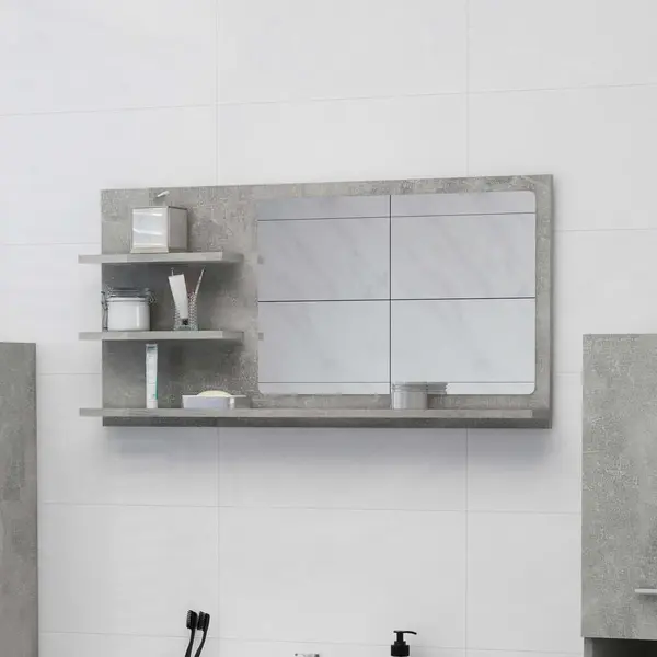 Gossi oglinda de baie, gri beton, 90 x 10,5 x 45 cm, pal
