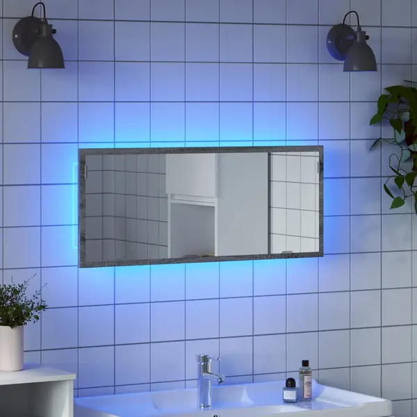 Gossi oglinda de baie led sonoma gri, 100x8,5x37 cm lemn prelucrat
