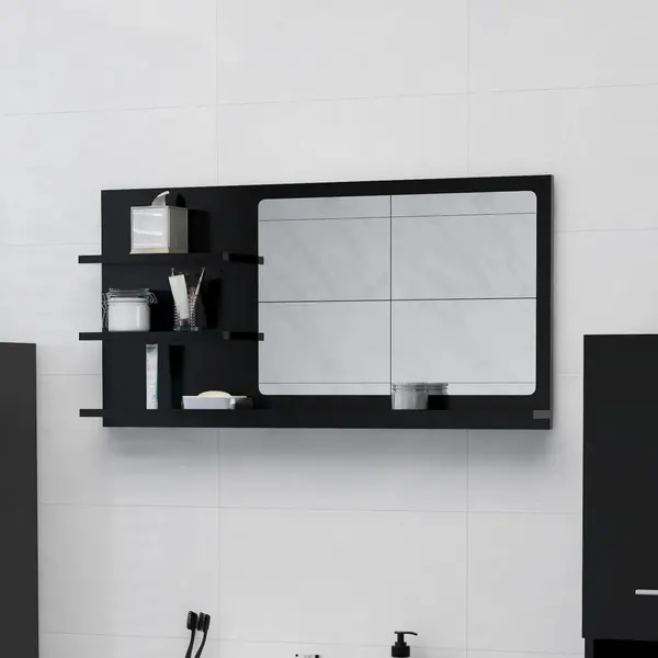 Gossi oglinda de baie, negru, 90 x 10,5 x 45 cm, pal