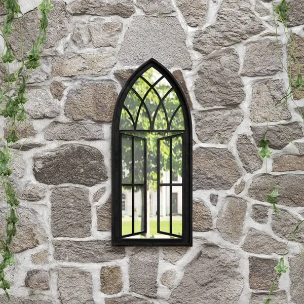 Gossi oglinda de gradina, negru, 70x30 cm, fier, uz exterior