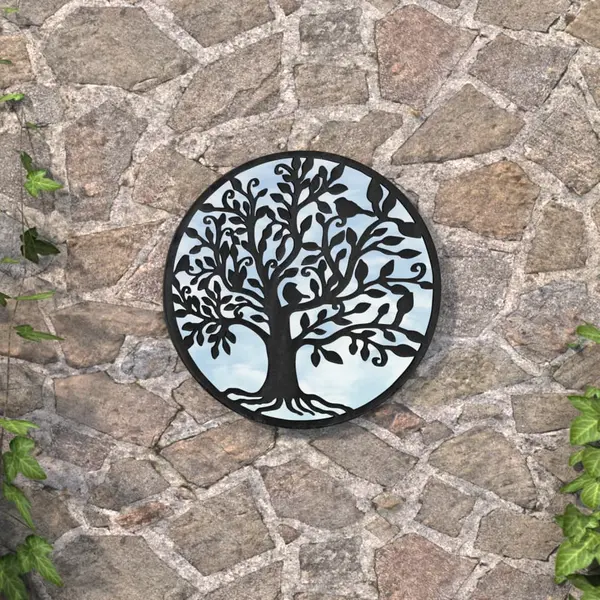 Gossi oglinda de gradina rotunda, negru, 40x2,5 cm, fier, uz exterior
