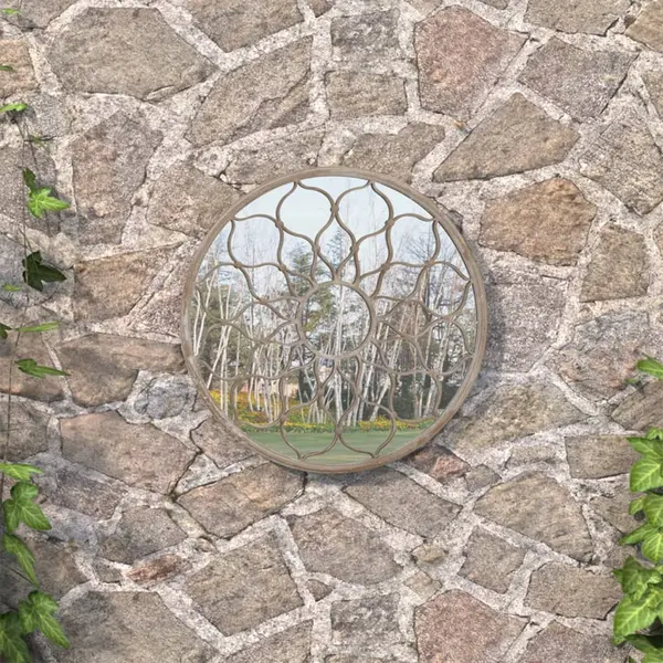 Gossi oglinda de gradina rotunda, nisipiu, 60x3 cm, fier, uz exterior