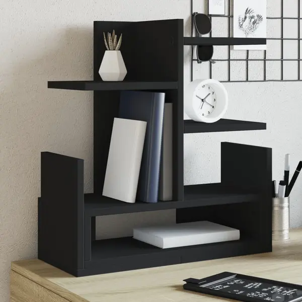 Gossi organizator de birou, negru, 49x20x52,5 cm, lemn prelucrat