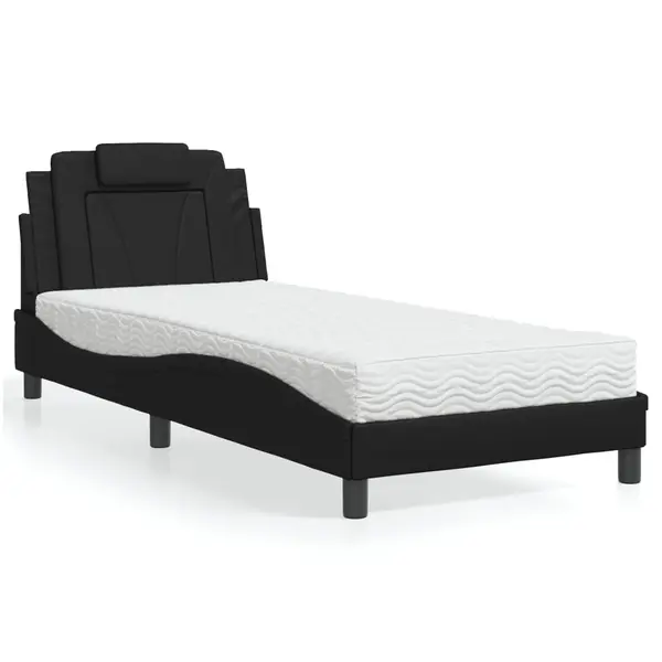 Gossi pa cu saltea, negru, 90x190 cm, piele ecologica
