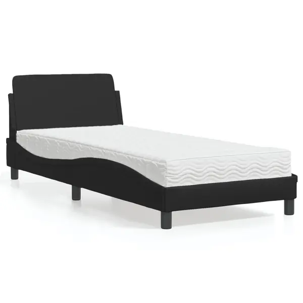 Gossi pa cu saltea, negru, 90x190 cm, piele ecologica