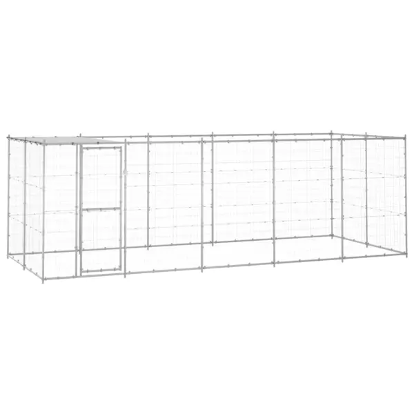 Gossi padoc caini de exterior cu acoperis, 12,1 m2, otel galvanizat