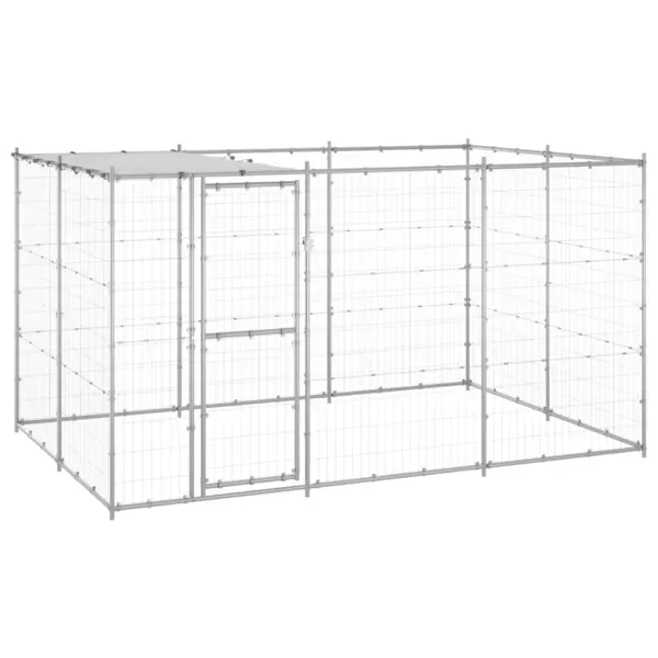 Gossi padoc caini de exterior cu acoperis, 7,26 m2, otel galvanizat