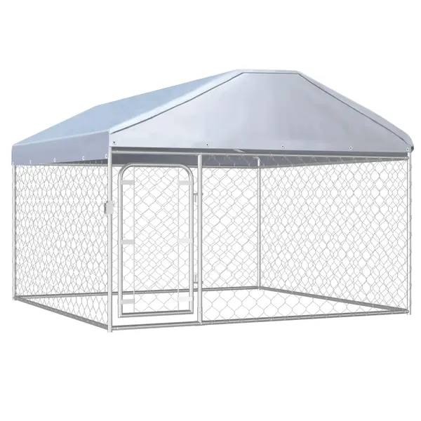 Gossi padoc de caini de exterior cu acoperis, 200 x 200 x 135 cm
