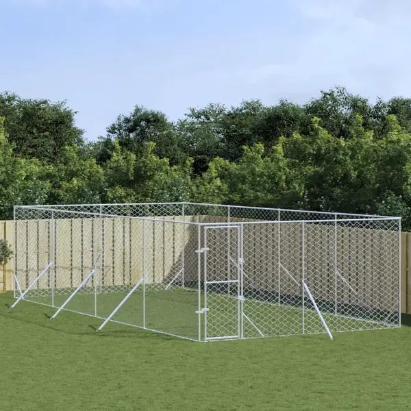Gossi padoc de exterior pentru caini argintiu 4x8x2 m otel galvanizat