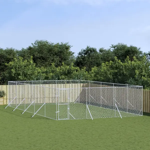 Gossi padoc de exterior pentru caini argintiu 6x10x2m otel galvanizat