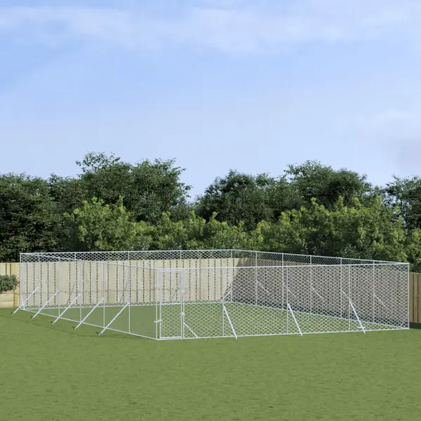 Gossi padoc de exterior pentru caini argintiu 8x12x2m otel galvanizat