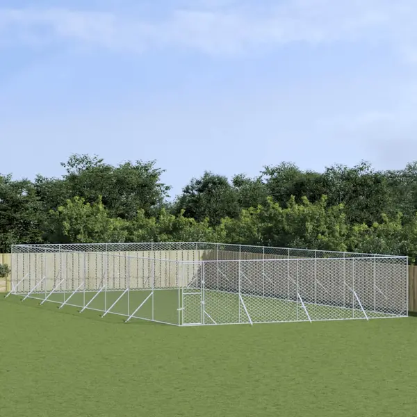 Gossi padoc de exterior pentru caini argintiu 8x16x2m otel galvanizat