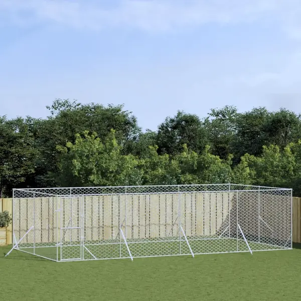 Gossi padoc de exterior pentru caini argintiu 8x4x2 m otel galvanizat