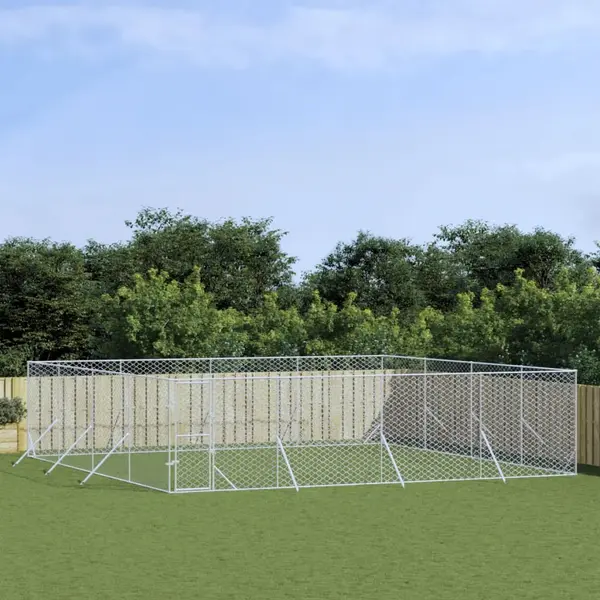 Gossi padoc de exterior pentru caini argintiu 8x8x2 m otel galvanizat